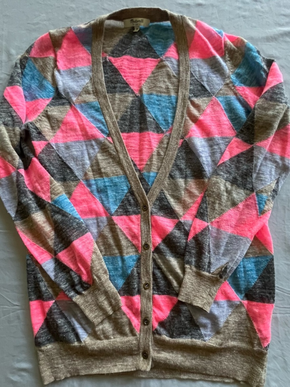Madewell Argyle Cardigan Sweater Med Linen Blend Button Front Lightweight Knit